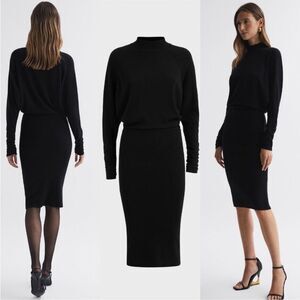 NWT REISS Black Freya Wool Knitted Roll Neck Long Sleeve Small Sweater Dress